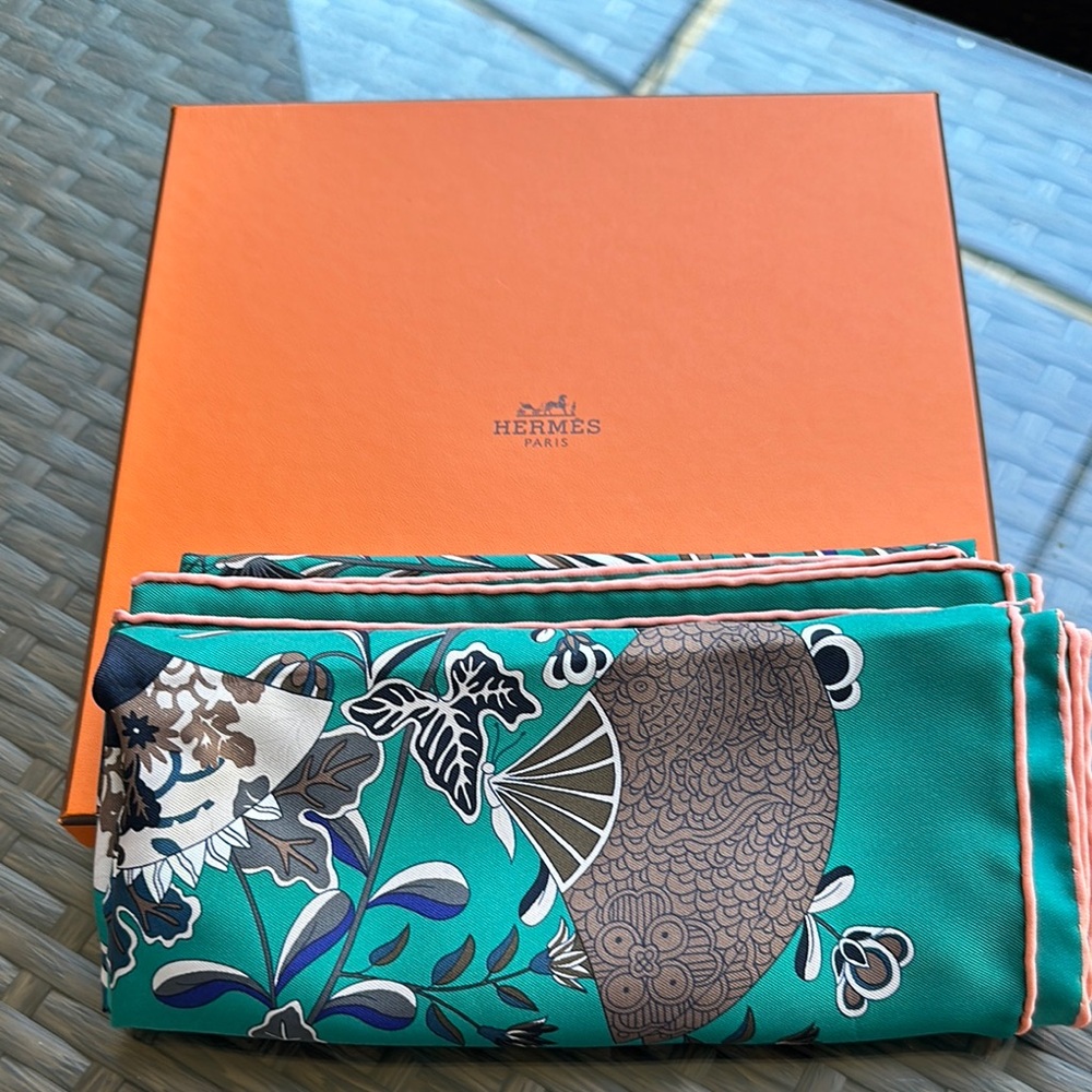 Hermes Green Floral Print scarf